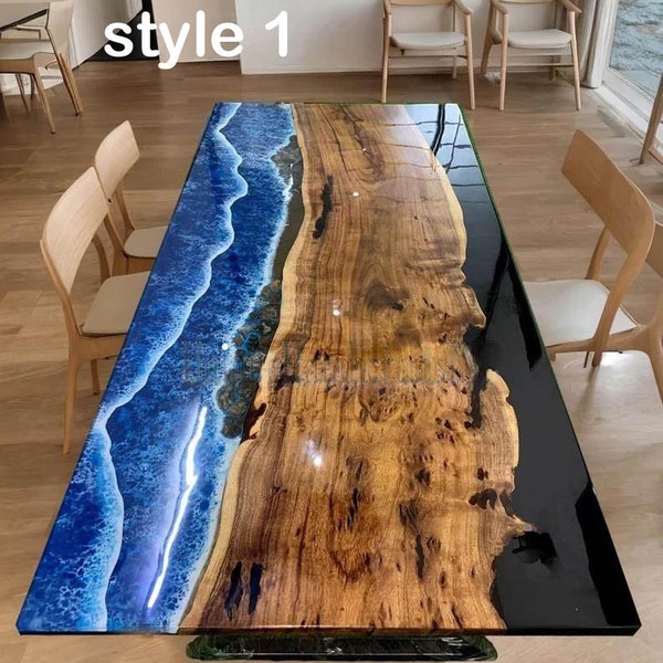 Epoxy Table, dining, sofa, center table top River Ocean Epoxy Table Top Wooden Live Edge Handmade Living Room Furniture For Home Decor Art