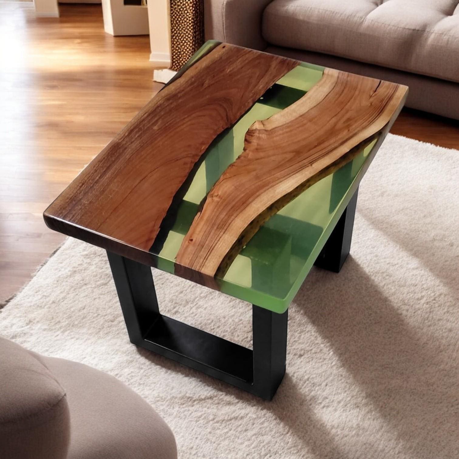 Clear Green Epoxy Acacia Wood Coffee Table: Luxury Living Room