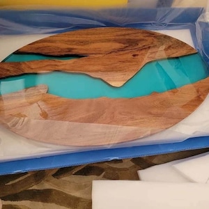Oval Shape Blue Epoxy Table Top Acacia Wood Countertop Desk Modern Arts Furniture Centerpiece Console Bar Table Home & Cafeteria Decors