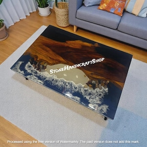 Ocean Epoxy Dining Table, Center Table, Resin River Tabletop, Acacia Wood Countertop Kitchen Slab Luxury Furniture, Home & Patio Decors