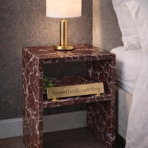 Handmade Red Levanto Marble Side Table – Modern Accent Furniture