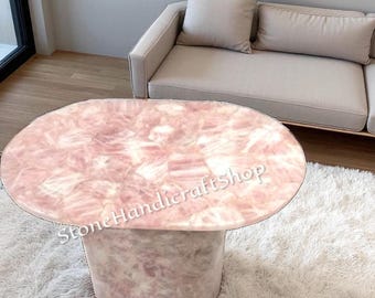 Natural Rose Quartz Coffee Table: Handmade Stone Slab, Modern Decor (36"x24")