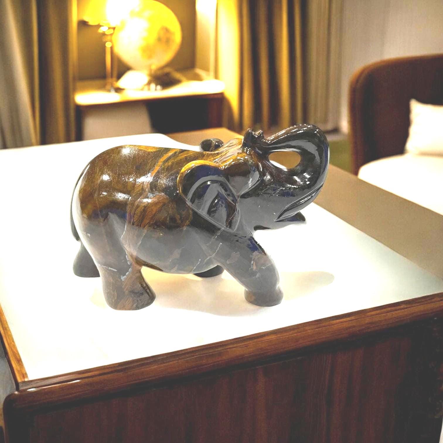 宝石細工　象置物 タイガーアイ宝石象の像手作り彫刻と置物豪華なショーピースホーム