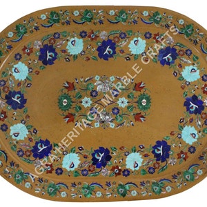 Handicraft Marble Tray Marquetry Inlay Multi Floral Design Kitchen Interior Decor Occasional Gift