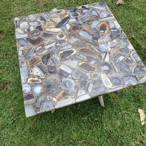 Stolik kawowy Wild Agate Square Coffee Table Top Ręcznie robiony element centralny Konsola Bar Płyta kuchenna Konferencja Spotkanie Ogród Stół i dekoracje restauracyjne