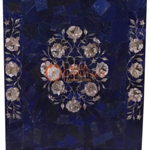 14&quot;x8&quot; Marble Inlaid Serving Tray Lapis Marquetry Floral Art Christmas Gift Decor