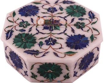 Marmor Weiß Lapis Malachit Stein Handgemachte Geschenk Schmuck Benutzerdefinierte Box Pietradura Kunst Decor
