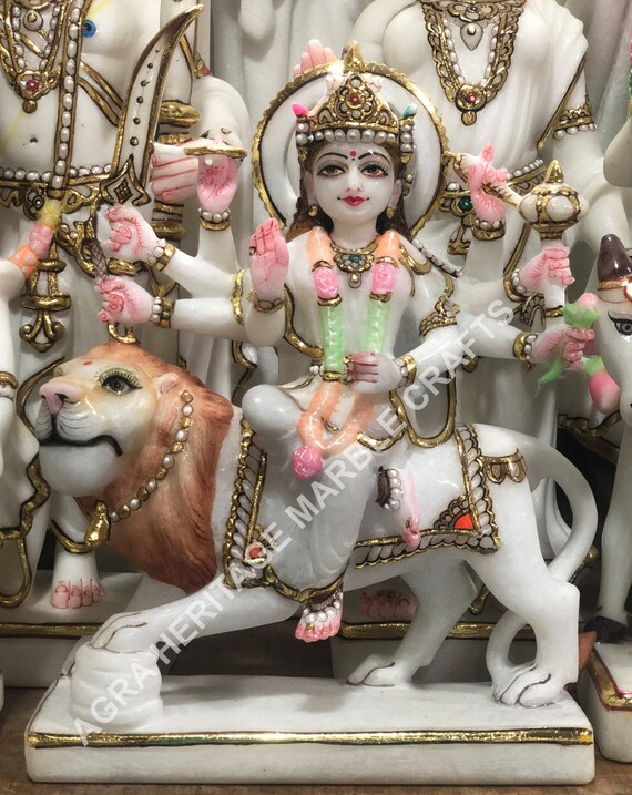 White Marble Small Idol Statue Of Durga Maa 10 Inch Tall Etsy