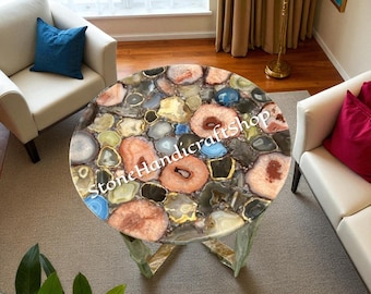Handmade Agate Stone Coffee Table: Round Center Table, Home Decor