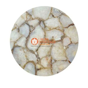 White Agate Table Top,Agate Sofa Table, Coffee Table, Round Console Table , Agate Gemstone Custom End Side Top Table, Natural Stone Table
