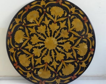 Handmade Black Marble Table Top: Pietra Dura Inlay Coffee Table