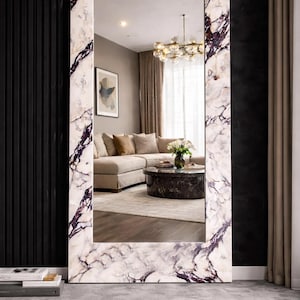 Calacatta Viola Marble Mirror, Luxury Full Length Marble Frame Mirror, Italian Stone Wall Mirror, Modern Bathroom Vanity Mirror Decor