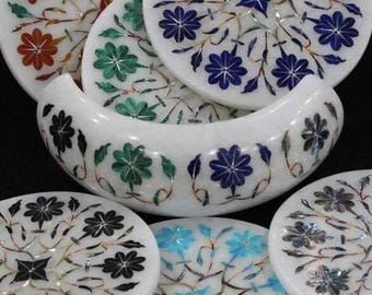 宝石の国　コースター6枚セット 宝石象嵌入り大理石コースターセット - 手作りホームデコレーション