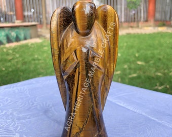 Tiger Eye Angel Statue Hand Carved Angel Sculpture Semi precious Christmas Gifts