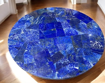 Blue Lapis Lazuli Stone Coffee Table Top: Handmade Gemstone Decor