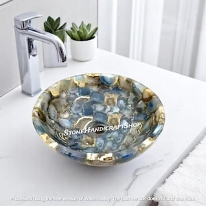 Round Agate Stone Sink Natural Gemstone Wash Basin for Luxury Bathrooms Unique Vanity Sink Home & Spa Decor