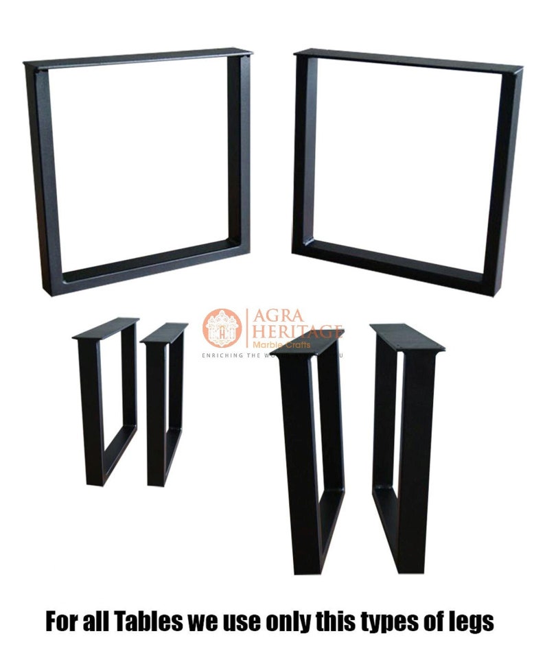 May include: Black metal table legs in various styles. The image shows four sets of legs, including square and U-shaped designs. The text at the bottom reads, "For all Tables we use only this types of legs."