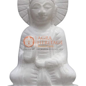6" Unique White Marble Religious Idol Buddha Statue Handmade Sculpture Decor Housewarming Gifts