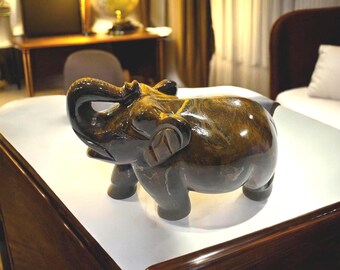 タイガーアイの宝石象の像手作りの彫刻と置物豪華なショーピースホーム