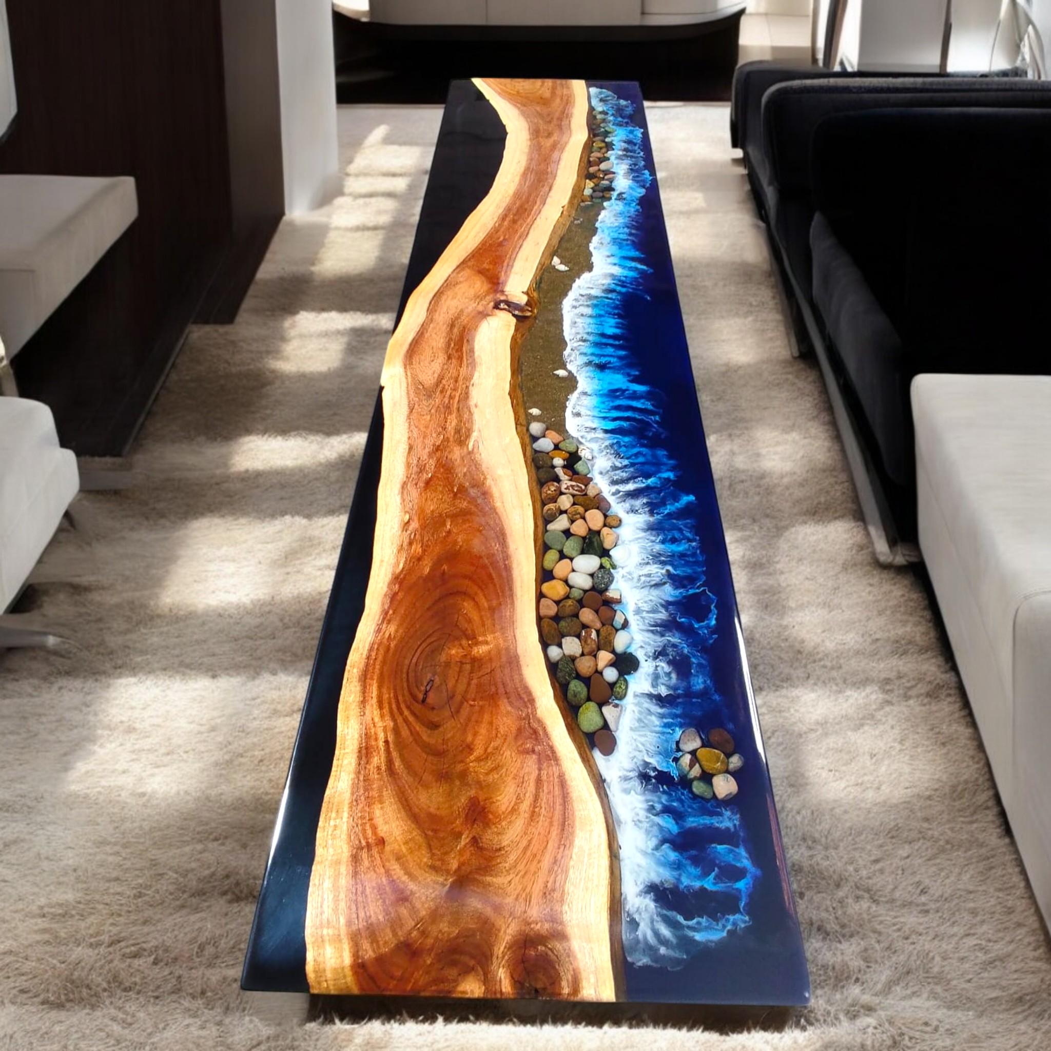 Handmade Ocean Wave Epoxy River Table: Mid Century Modern Centerpiece ...