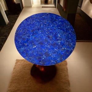 Handmade Round Lapis Lazuli Coffee Table Luxury Gemstone Furniture  Elegant Blue Stone Tabletop Home Decor