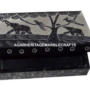 Schwarzer Marmor Schmuck Schmuck Aufbewahrungsbox Hand geschnitzt Elefant Vogel Design Mädchen Geschenk Dekorative