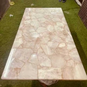 Rose Quartz Stone Dining Table Top, Healing Crystal Gemstone Countertop, Kitchen Slab Luxury Furniture, Agate Coffee Table, Cafeteria Decors