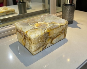 Handmade Agate Stone Jewelry Box: Luxury Trinket Keepsake (6"x4"x3")