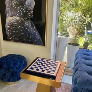 Lapis Lazuli Marble Chess Board Table Top: Handmade Home Decor Gift