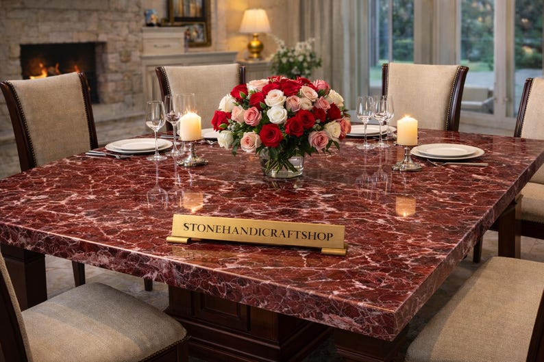 Luxury Red Levanto Marble Dining Table | Handmade Italian Stone ...