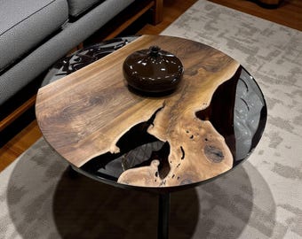 Table basse unique en résine époxy | Table d'appoint ronde en bois