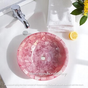 Pink Rose Quartz Stone Basin – Handcrafted Sink for Spa, Bathroom, or Powder Room
