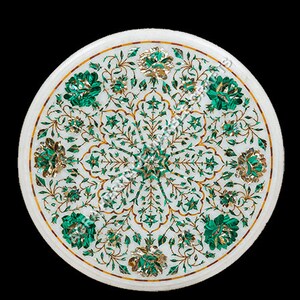Round Marble Coffee Table Top Malachite Precious Inlay Stone Design Hallway Outdoor Cafe Interior Decor