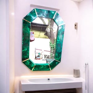 Handcrafted Malachite Stone Bathroom Mirror Unique Wall Art Decor Random Work Luxurious Personalized Gift for Her