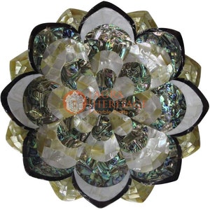 10&quot; Marble Random Inlaid Mother of Pearls Floral Shape Fruit Bowl Inlaid Collectible Christmas Gift