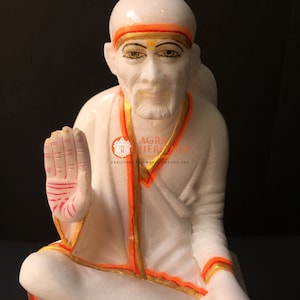 10.5&quot; Marble White Idol Shirdi Sai Baba Figurines Housewarming Traditional Gift Decor