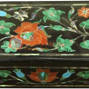 4&quot;x3&quot;x2&quot; Marble Black Jewelry Custom Box Carnelian Inlay Semi Precious Floras Small Business Day Gift
