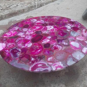 Pink Agate Stone Round Coffee Table Handmade Countertop Office Desk Farmhouse Furniture Crystal Gemstone Cafeteria Decors
