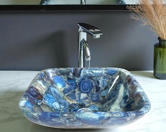 Agate Stone Sink: Handmade Square Bathroom Countertop Basin