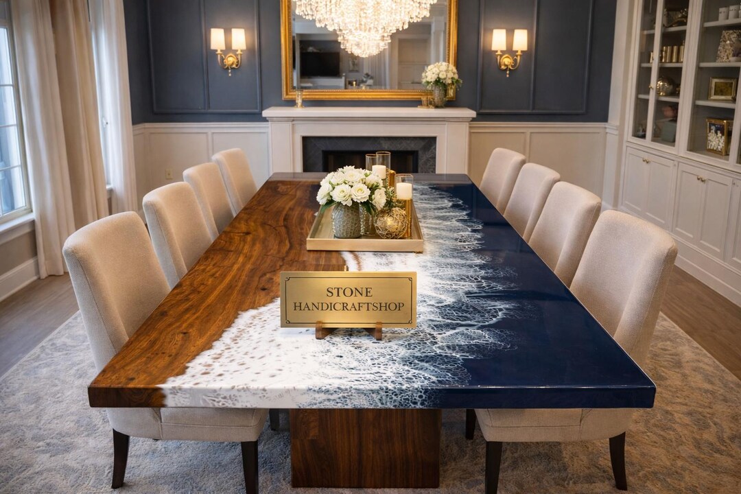 Handmade Ocean Wave Epoxy Resin Coffee Table : Live Edge Walnut Wood ...