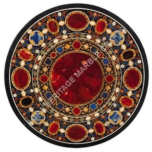 34" Black Marble Dining Center Round Table Top Scagliola Inlay Design Home Christmas Decor