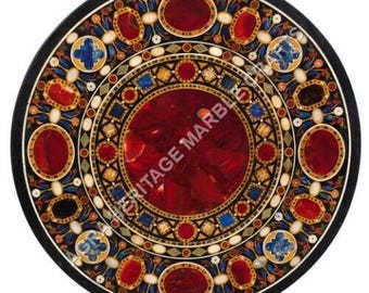 34" Black Marble Dining Center Round Table Top Scagliola Inlay Design Home Christmas Decor