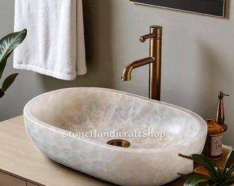 Lavabo ovalado de cuarzo blanco/lavabo de piedra para encimera de baño/lavabo moderno