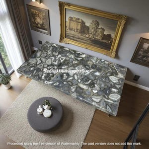 Gray Agate Stone Kitchen Slab Table, Handmade Dining Table, Modern Sofa Centerpiece Luxury Furniture, Customized Hallway Interior Decor