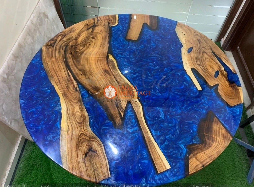 Blue Epoxy Coffee Table Tops Luxury Handmade Furniture for Kitchen Slab