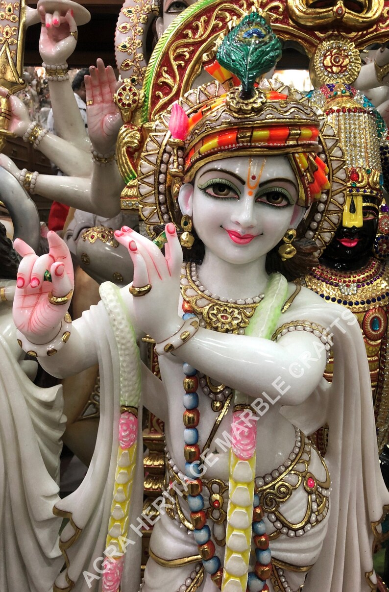 Marble Idol Radha Krishna Murti 36 Inch Tall Hand Etsy