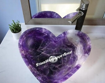 Heart Shape Amethyst Wash Basin Purple Gemstone Luxurious Kitchen Vanity Top Sink Unique Bathroom Interior Decors