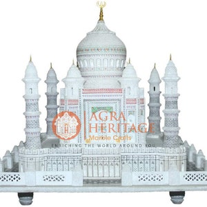 9&quot;x9&quot; White Marble Taj Mahal Statue Handmade Fillgree Art Designer Christmas Gift Decor