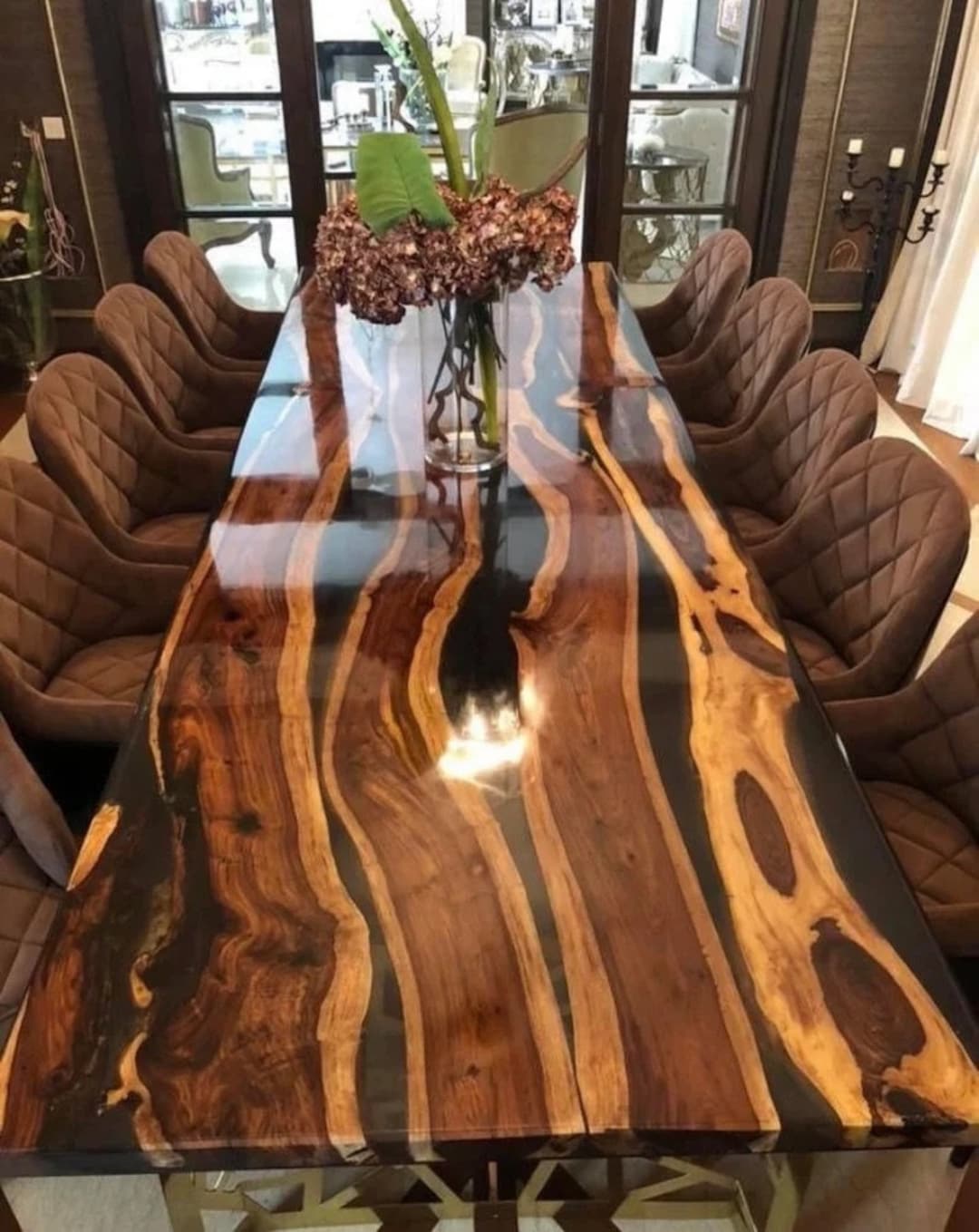 Black Epoxy Table Dining Acacia Wooden Epoxy Resin Dining Etsy
