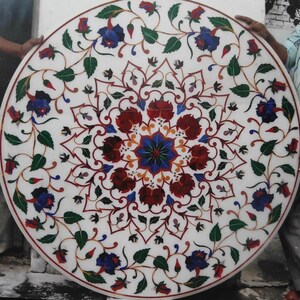 Marble Coffee Table Top Handmade Multi Color Semi Precious Stone Inlay Art